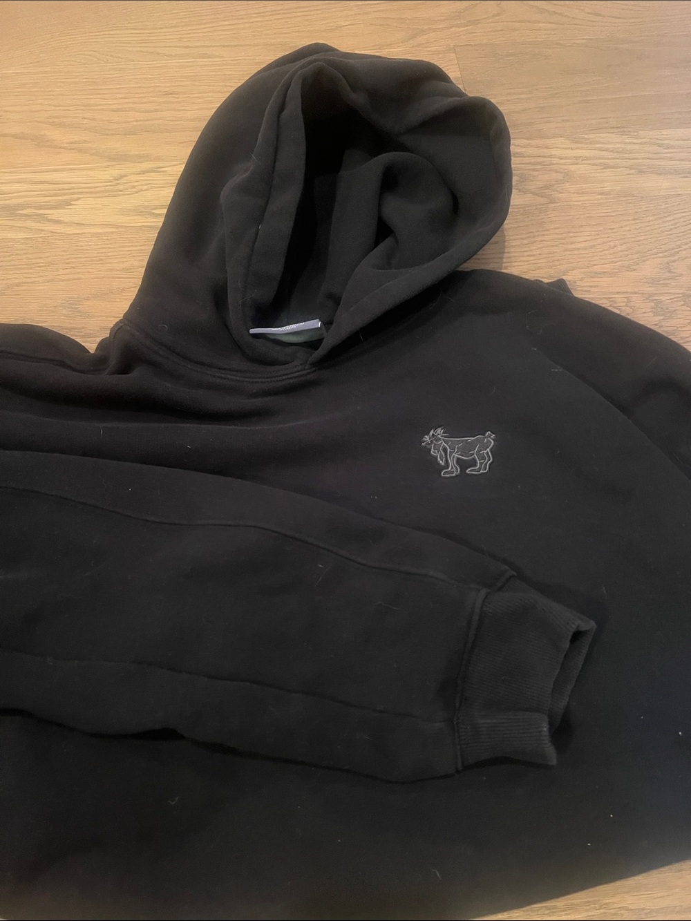 Black Men's Hoodie with Embroidered Goat Motif